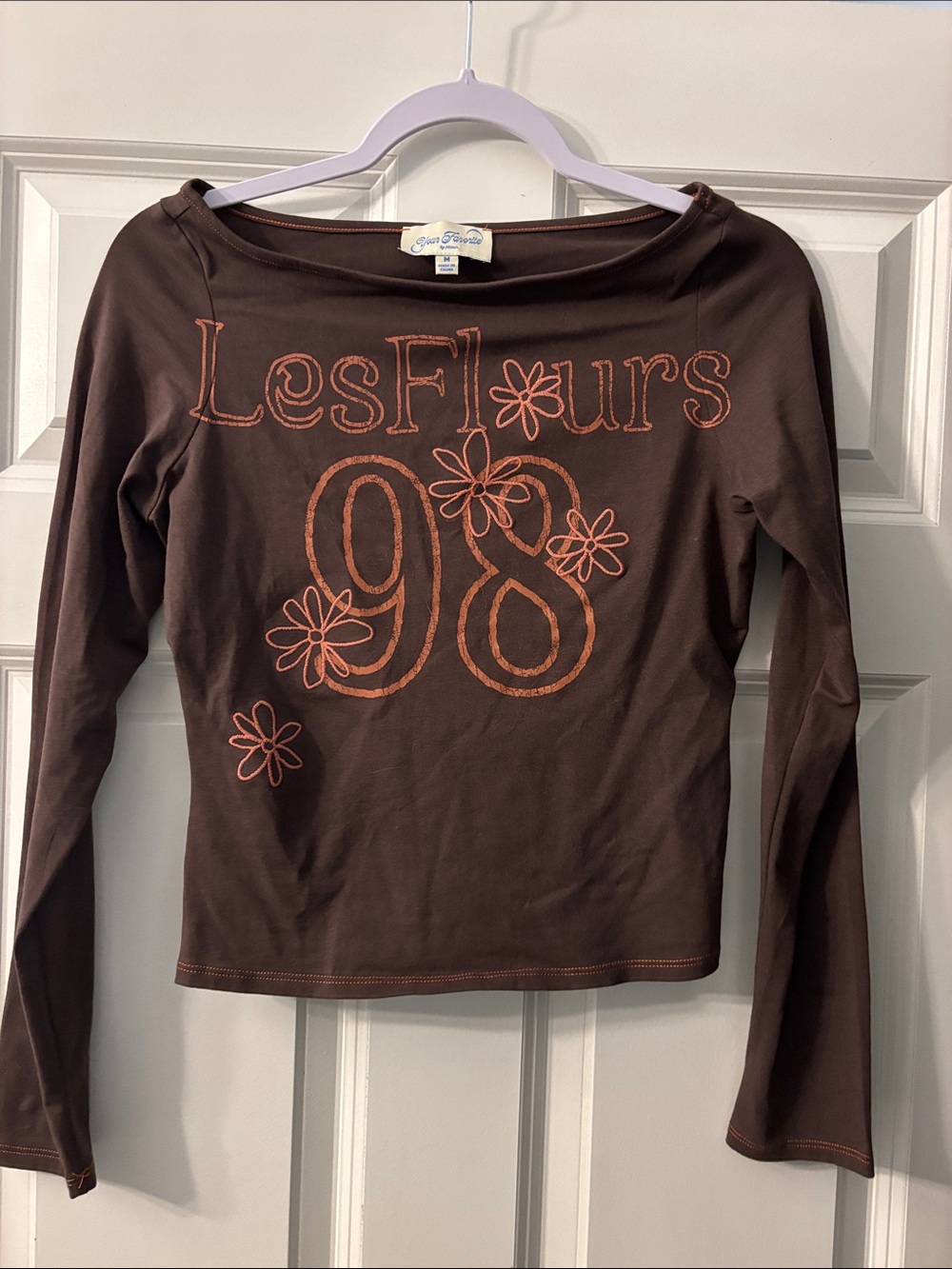PacSun Brown Long-Sleeve Graphic Tee with Orange Print